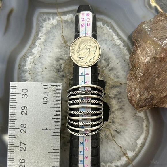 Sterling Silver Stripes Stacked Dome Modern Ring For Women, Taxco Mexico - Picture 9 of 10